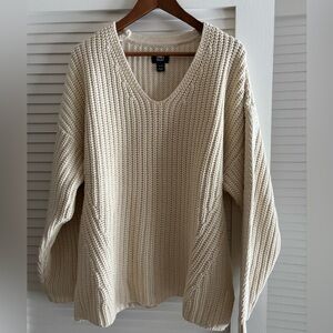 Cozy Cream V-neck Knit Sweater